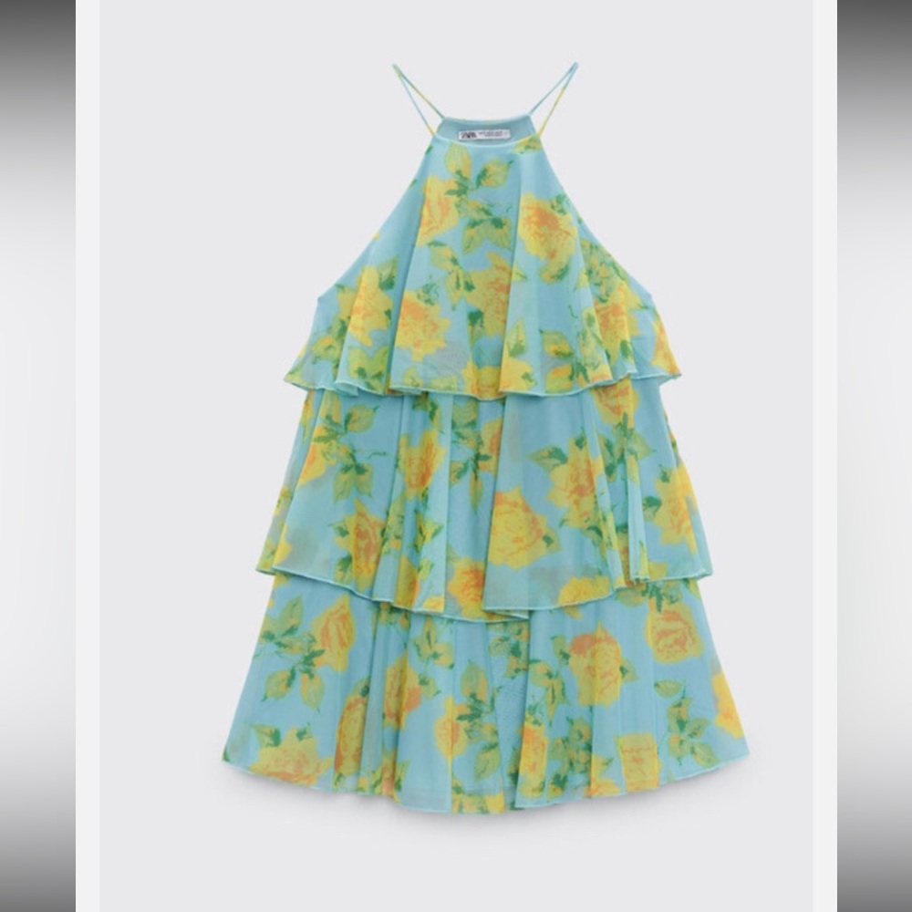 Zara brand new Floral Tiered Dress in Blue and Yellow